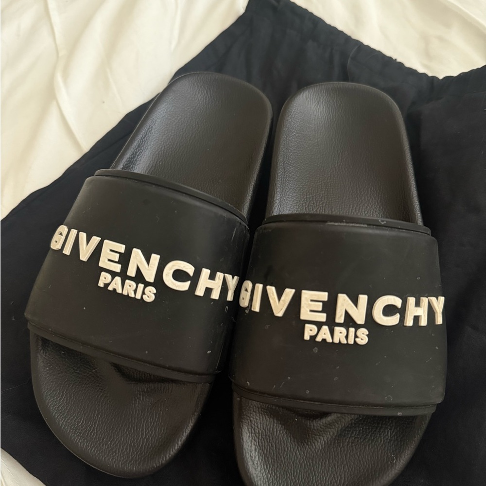 Givenchy Black Slides with White Logo
